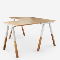 Modular desk with wooden legs adjustable in increments