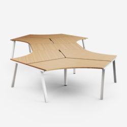 Star desks with connecting element and metal legs