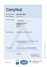 Zobacz Certyfikat ISO 14001:2015 ISO 14001:2015 - Miniaturka Certyfikatu